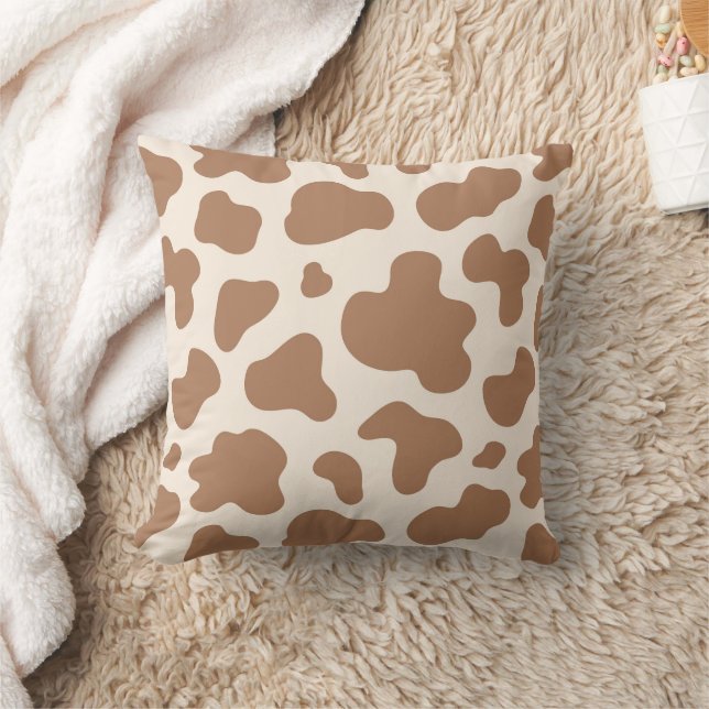 Neutral Boho Cow Print Western Cowboy Beige Brown Throw Pillow (Blanket)