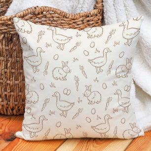 Neutral Boho Easter Bunny Goose Spring Beige Throw Pillow