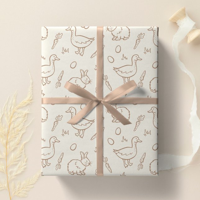 Neutral Boho Easter Bunny Goose Spring Beige Wrapping Paper (Creator Uploaded)
