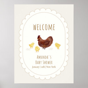 Neutral Boho Farm Chicken Baby Shower Welcome  Poster