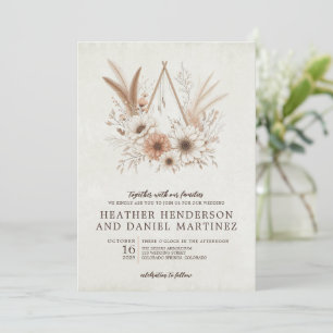 Neutral Boho Floral Wedding Invitation