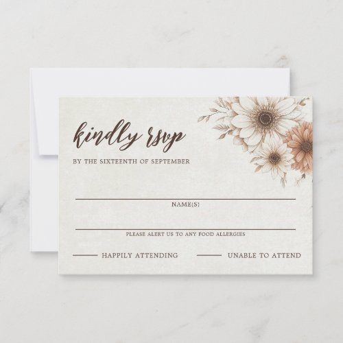 Neutral Boho Floral Wedding RSVP Card