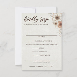 Neutral Boho Floral Wedding RSVP Card