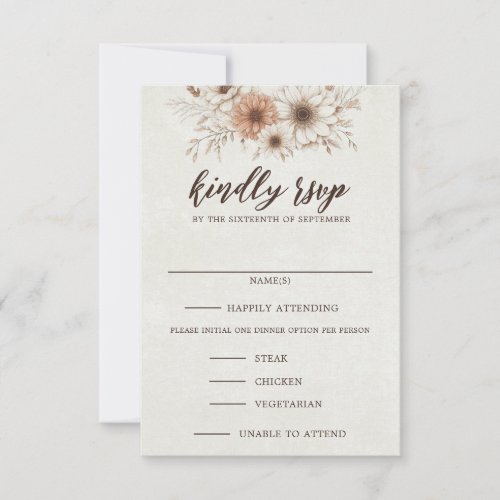 Neutral Boho Floral Wedding RSVP Card