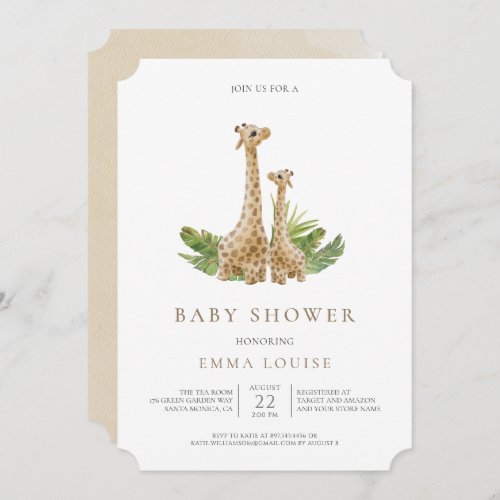 Neutral Boho Giraffe Baby Shower  Invitation