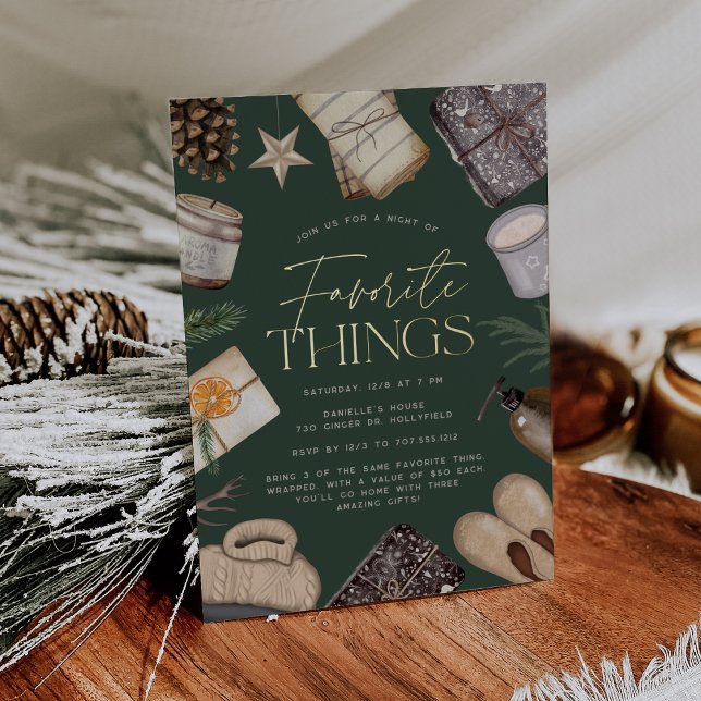Neutral Boho Holiday Favorite Things Party Foil Invitation (Creator Uploaded)