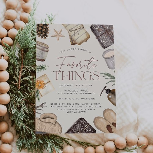 Neutral Boho Holiday Favorite Things Party Invitation