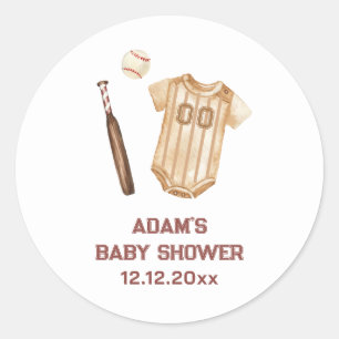 Neutral Boho Little Slugger Baseball Baby Shower Classic Round Sticker