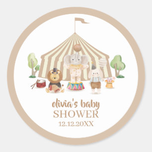 Neutral Boho Magical Safari Circus Baby Shower  Classic Round Sticker