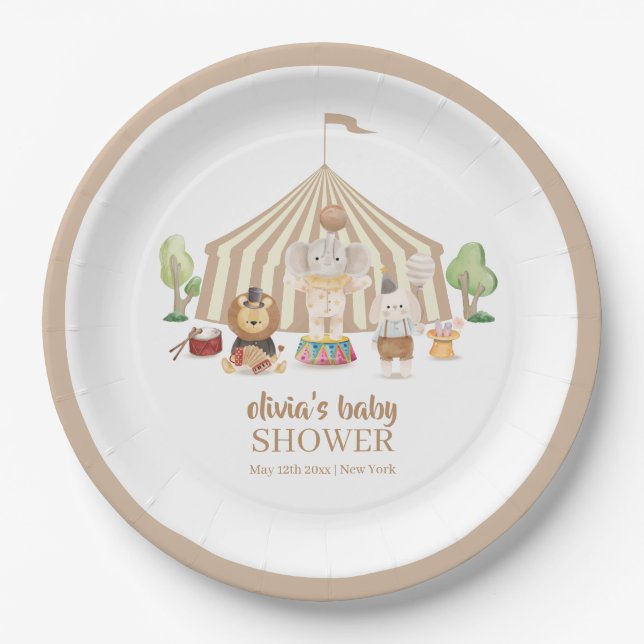 Neutral Boho Magical Safari Circus Baby Shower  Paper Plates (Front)