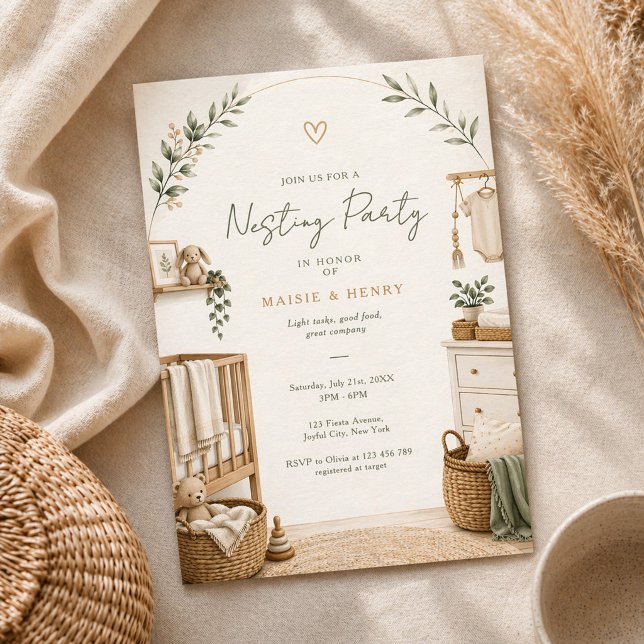 Neutral Boho Nesting Party Baby Shower Invitation (Creator Uploaded)