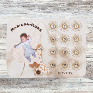 Neutral Boho Newborn Growth Tracker Milestone  Baby Blanket