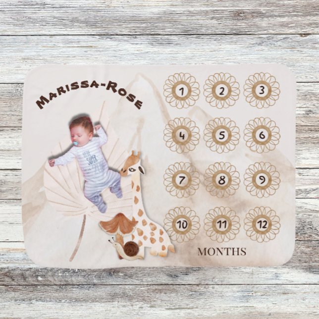 Neutral Boho Newborn Growth Tracker Milestone  Baby Blanket (Creator Uploaded)