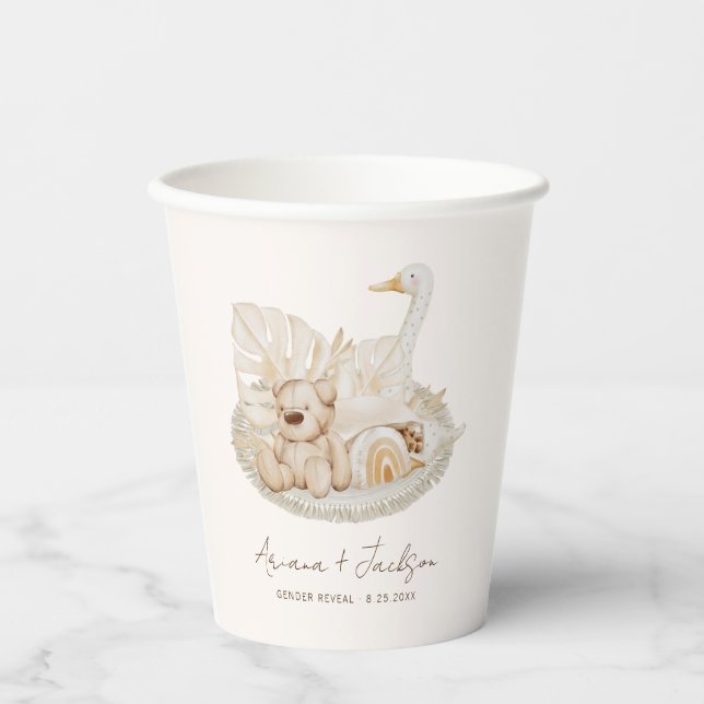Neutral Boho Nursery Baby Shower Paper Cups (Front)