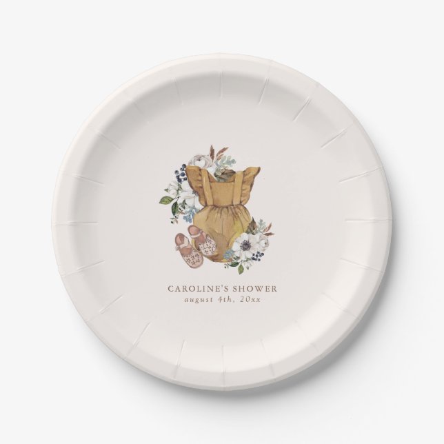 Neutral Boho Nursery Baby Shower Paper Plates (Front)