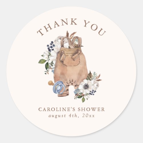Neutral Boho Nursery Baby Shower Thank You Classic Round Sticker
