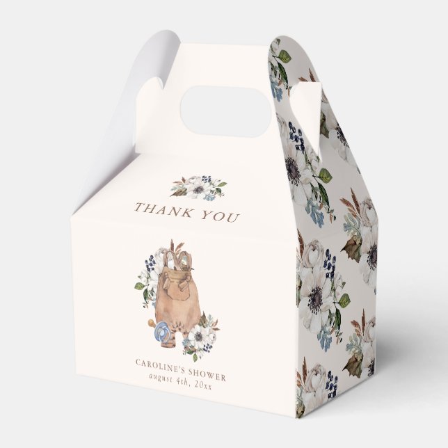 Neutral Boho Nursery Baby Shower Thank You Favor Boxes (Back Side)