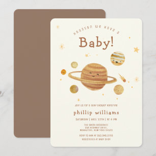 Neutral Boho Outer Space Solar System Baby Shower Invitation