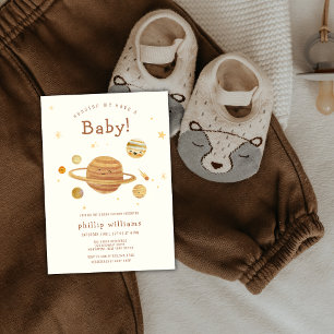 Neutral Boho Outer Space Solar System Baby Shower Invitation