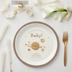 Neutral Boho Outer Space Solar System Baby Shower Paper Plates