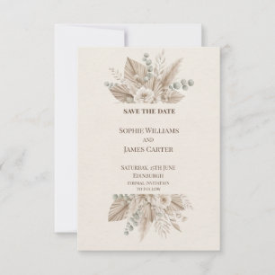 Neutral Boho Palm Pampas Floral Wedding Save The Date
