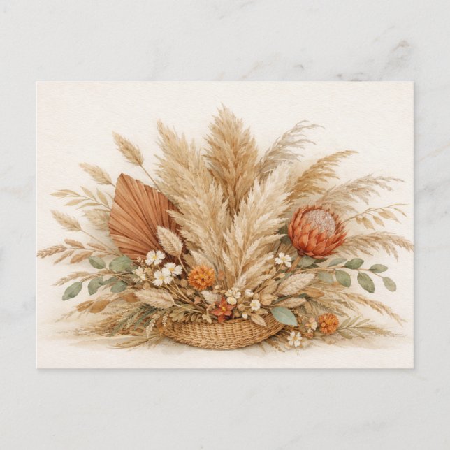 Neutral Boho Pampas Grass Floral Arrangement Postcard (Front)