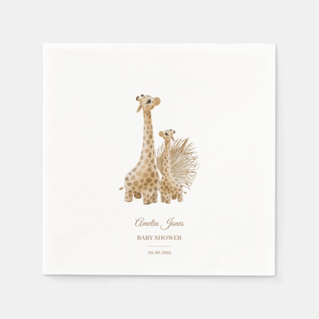 Neutral Boho Pampas Grass Giraffe Baby Shower  Napkins (Front)