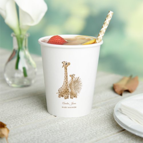 Neutral Boho Pampas Grass Giraffe Baby Shower  Paper Cups