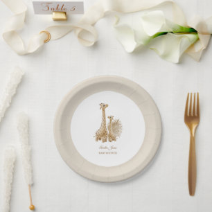 Neutral Boho Pampas Grass Giraffe Baby Shower Paper Plates