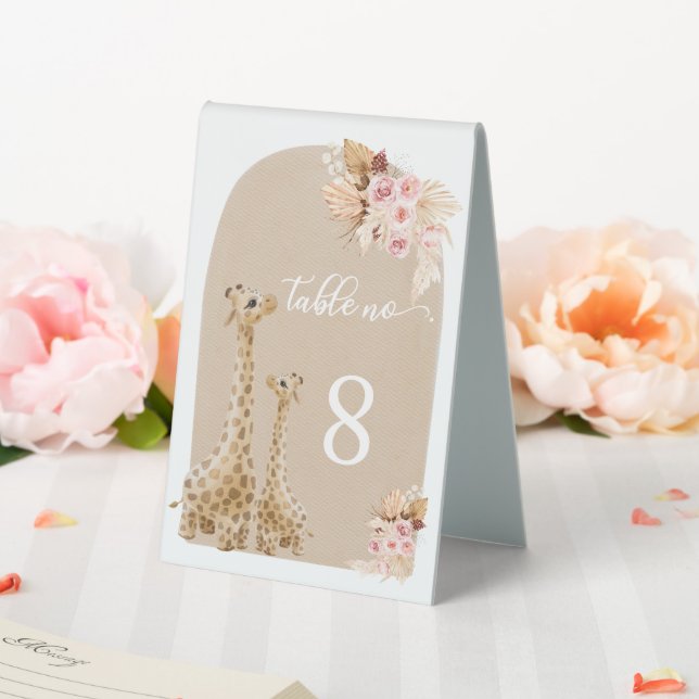 Neutral Boho Pampas Grass Giraffe Baby Shower  Table Tent (In SItu (Wedding))