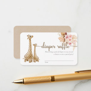Neutral Boho Pampas Grass Giraffe Diaper Raffle Enclosure Card