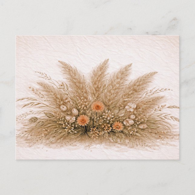 Neutral Boho Pampas Grass Wildflower Arrangement  Postcard (Front)