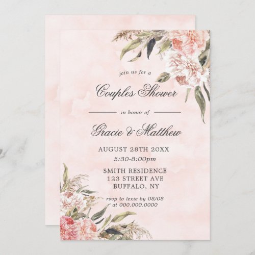 Neutral Boho Pink Peony Couples Shower Invitations