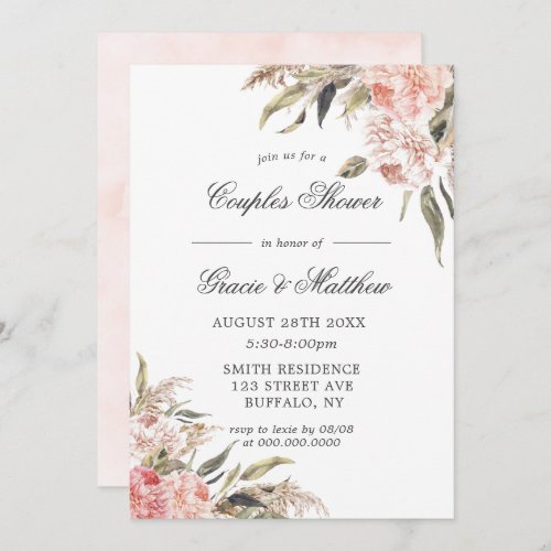 Neutral Boho Pink Peony Couples Shower Invitations