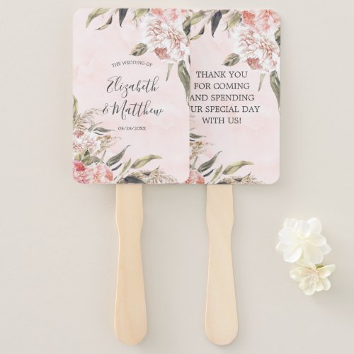 Neutral Boho Pink Peony Pampas Wedding Thank You Hand Fan