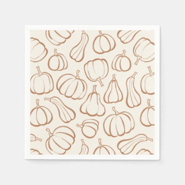 Neutral Boho Pumpkin Pattern Fall Halloween Party Napkins (Front)