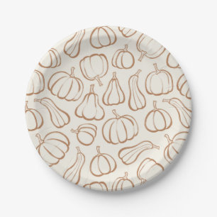 Neutral Boho Pumpkin Pattern Fall Halloween Party Paper Plates