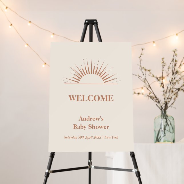 Neutral Boho Sunshine Baby Shower Welcome Sign (In Situ (Stand))