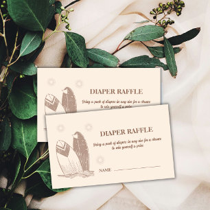 Neutral Boho Surfboard Diaper Raffle Baby Shower Enclosure Card