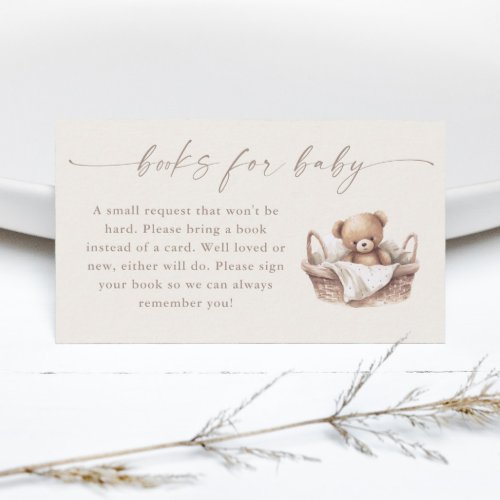 Neutral Boho Teddy Bear Baby Shower Books for Baby Enclosure Card