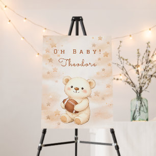 Neutral Boho Teddy Bear Football Baby Shower Foam Board
