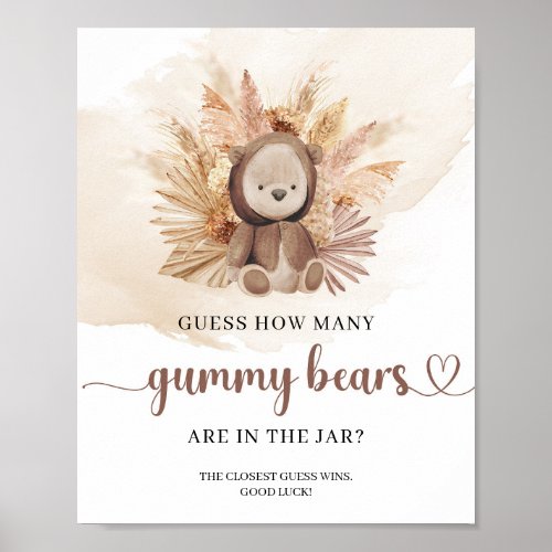 Neutral boho teddy bear  Guess How Many Gummy Bear Poster