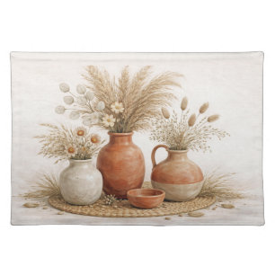 Neutral Boho Terracotta Vase Dried Botanical Cloth Placemat