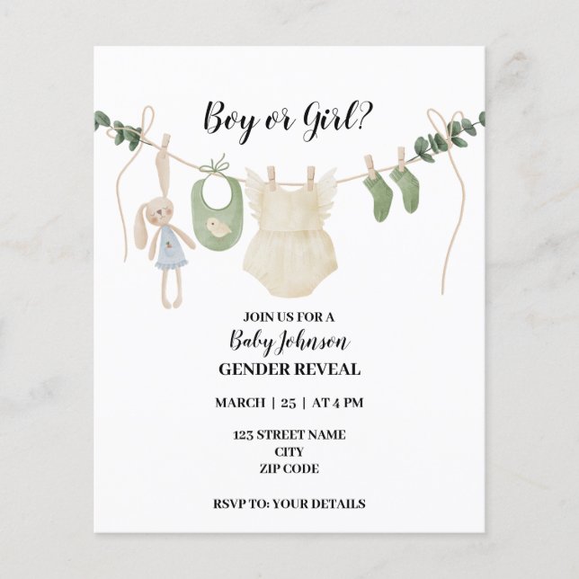 Neutral Boho themed gender reveal invitation (Front)