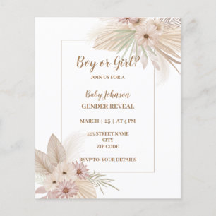 Neutral Boho themed gender reveal invitation