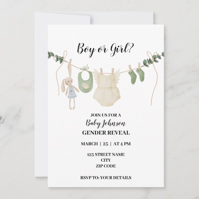 Neutral Boho themed gender reveal Invitation (Front)