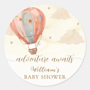 Neutral Boho Vintage Hot Air Balloon Baby Shower Classic Round Sticker