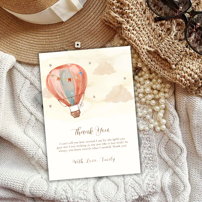 Neutral Boho Vintage Hot Air Balloon Baby Shower Thank You Card | Zazzle