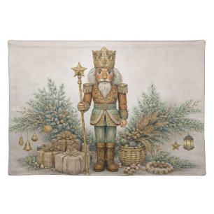 Neutral Boho Watercolor Christmas Nutcracker King Cloth Placemat