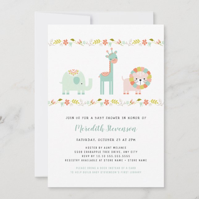 Neutral Boho Wild Animal Baby shower invite (Front)